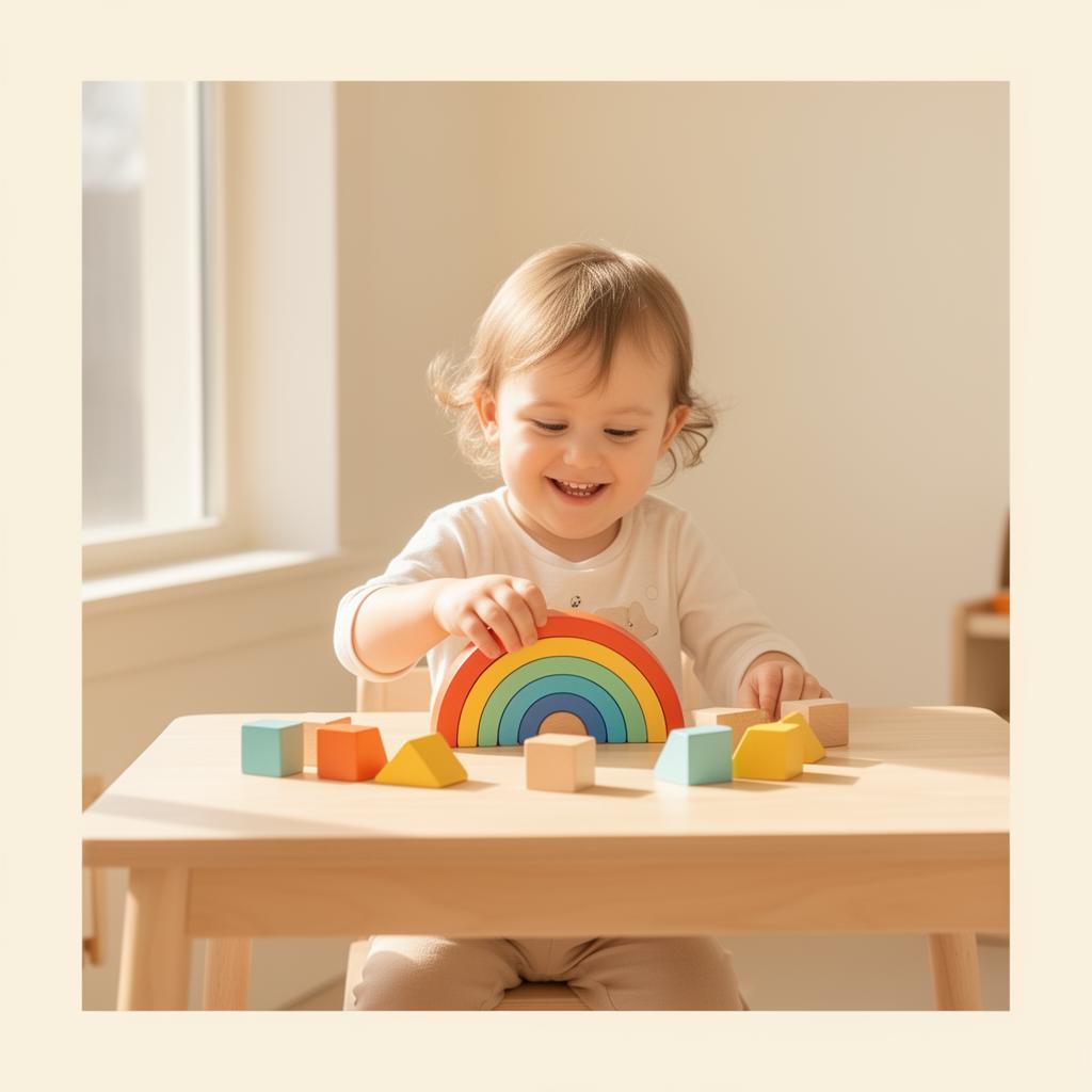Anak bermain dengan balok kayu warna-warni di kelas preschool